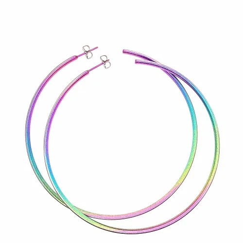 Extra Large Subtle Rainbow Colour Hoop Earrings